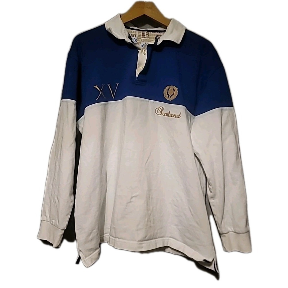 Scotland Rugby Cotton Traders‎ Polo Shirt Size L Long Sleeve XV.99 Blue White